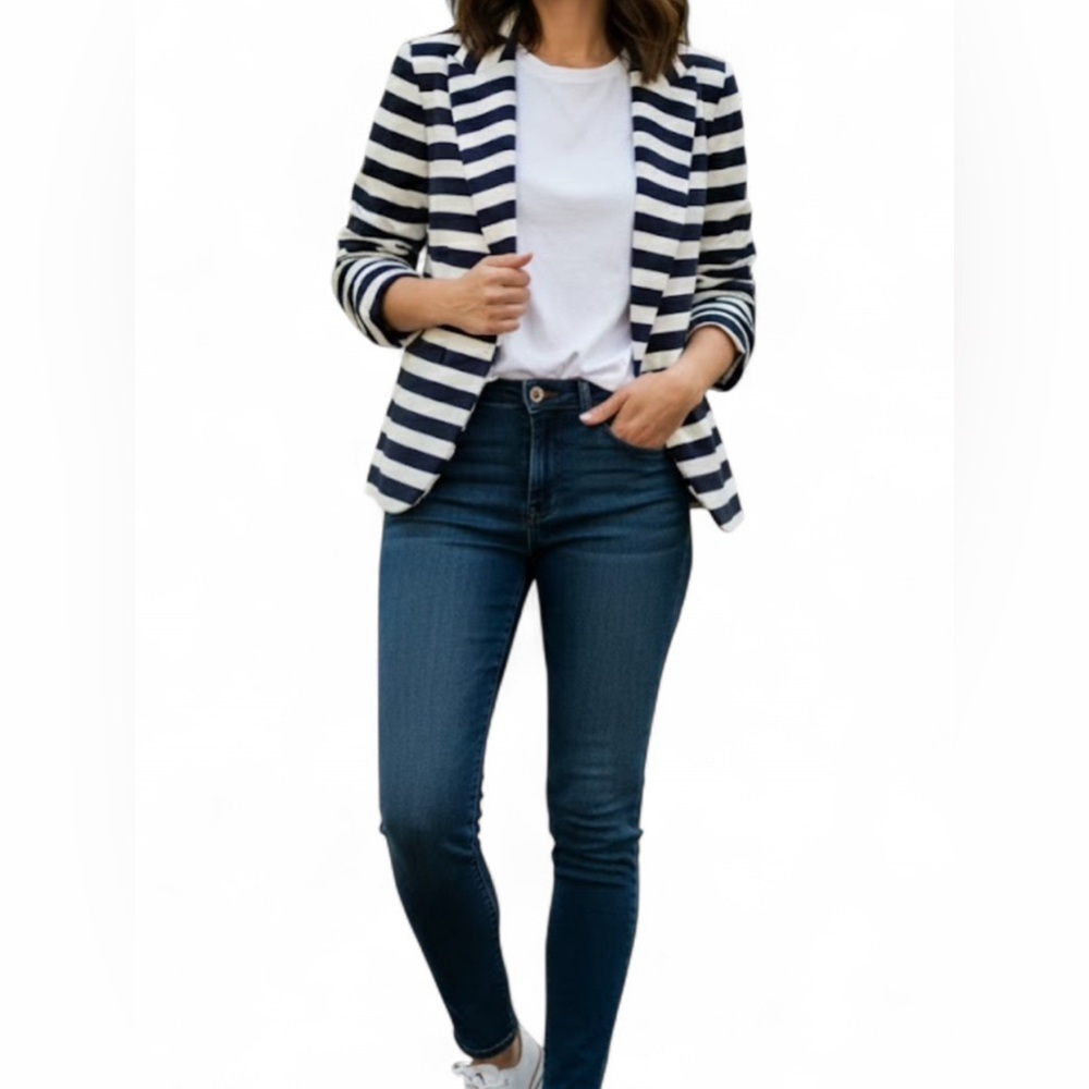 Amanda & Chelsea Navy and White Striped Blazer